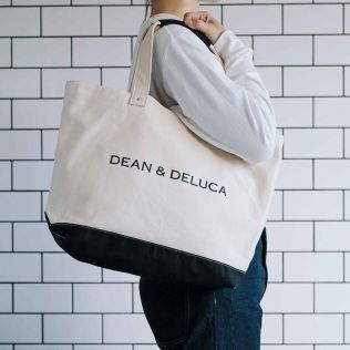 DEAN & DELUCA キャンバストートバッグ ブルー&ナチュラル Lサイズ